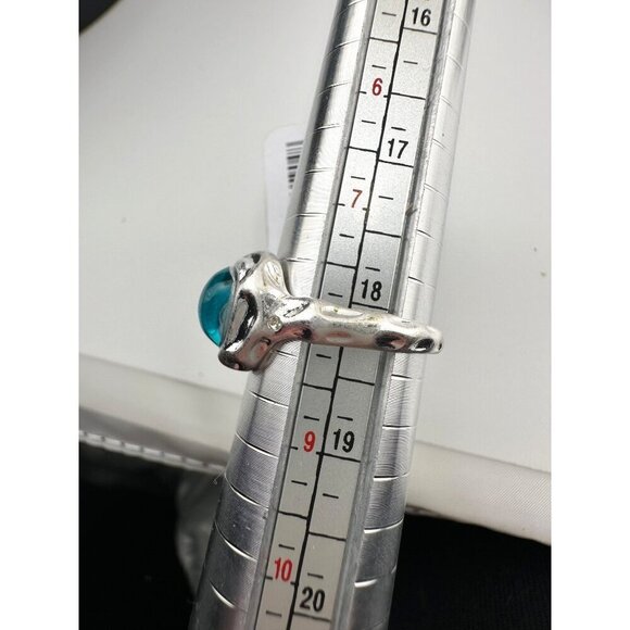 Free People Silver & Blue Stone Rings Set Of 2 Size 6 & 8 Unique Design - Picture 6 of 7